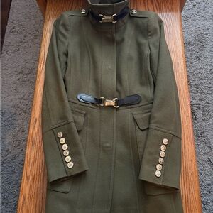 Olive Green Burberry London Women's Coat with Black Accents